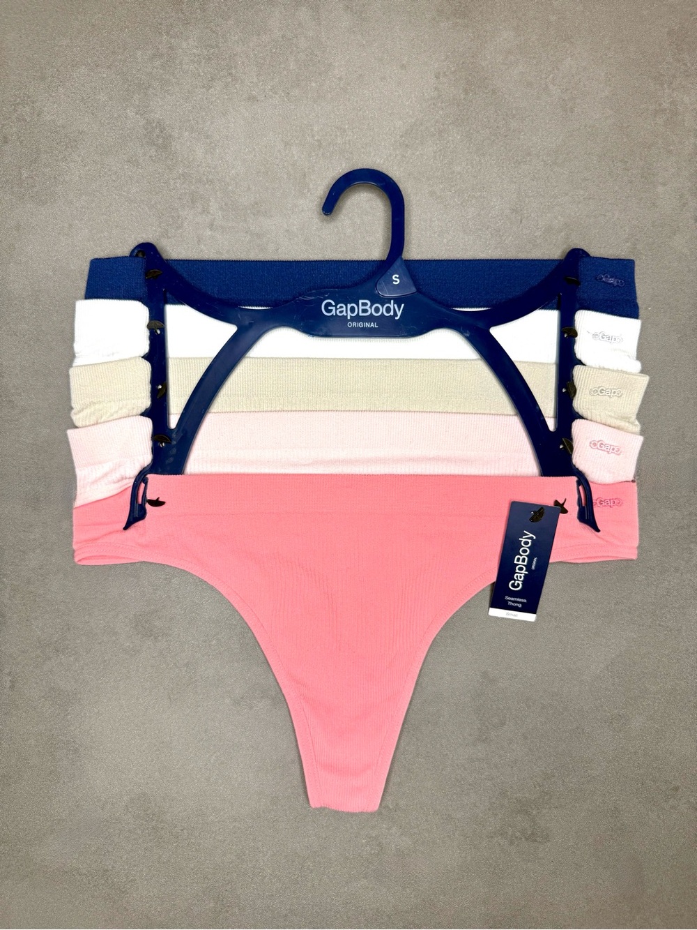 GapBody Women's Ribbed Thong Panties - Pink, Cream, Navy Blue (5-Pack)